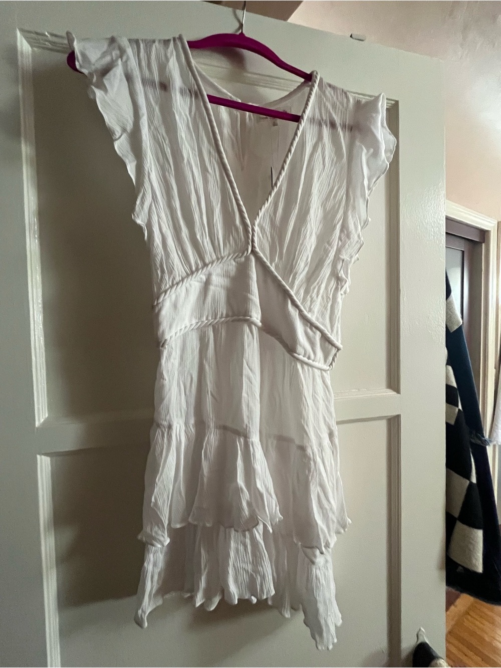 Poupette St Barth White Tiered V-Neck Mini Dress size Large NEW